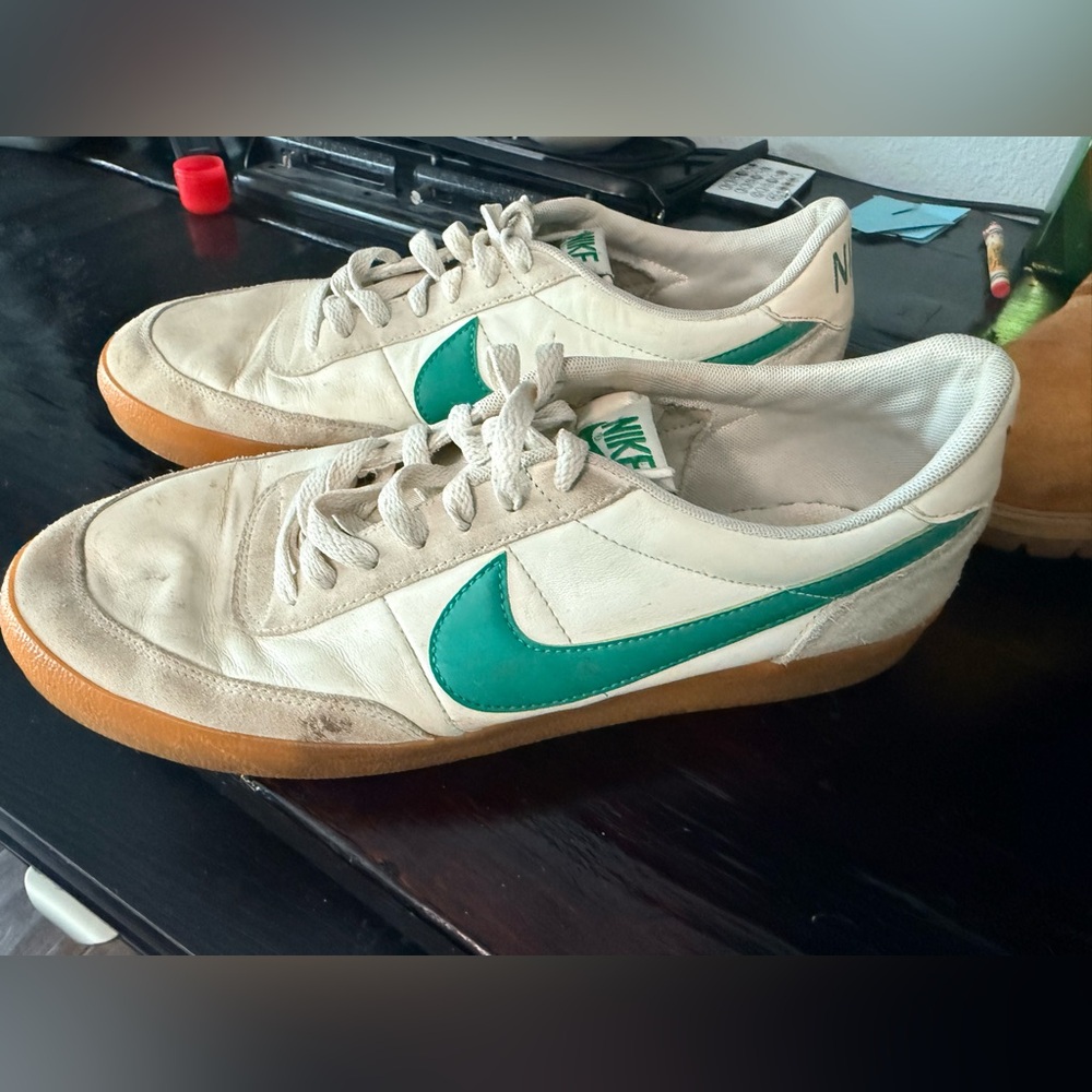 Nike Men's Cream and Green Sneakers